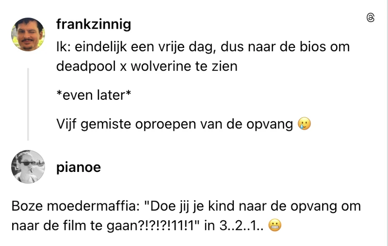 Moedermaffia boos op vader die naar bioscoop gaat