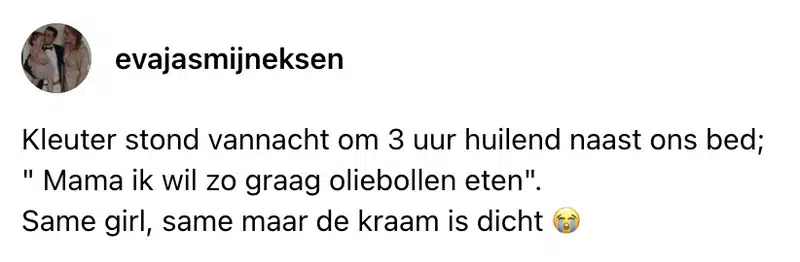 Kleuters wil oliebollen midden in de nacht